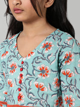 Green Floral Print Kurta - Elganza