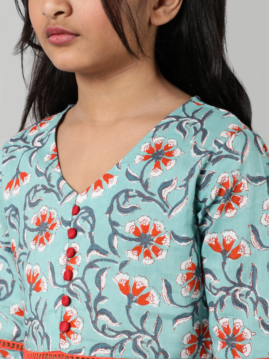Green Floral Print Kurta - Elganza