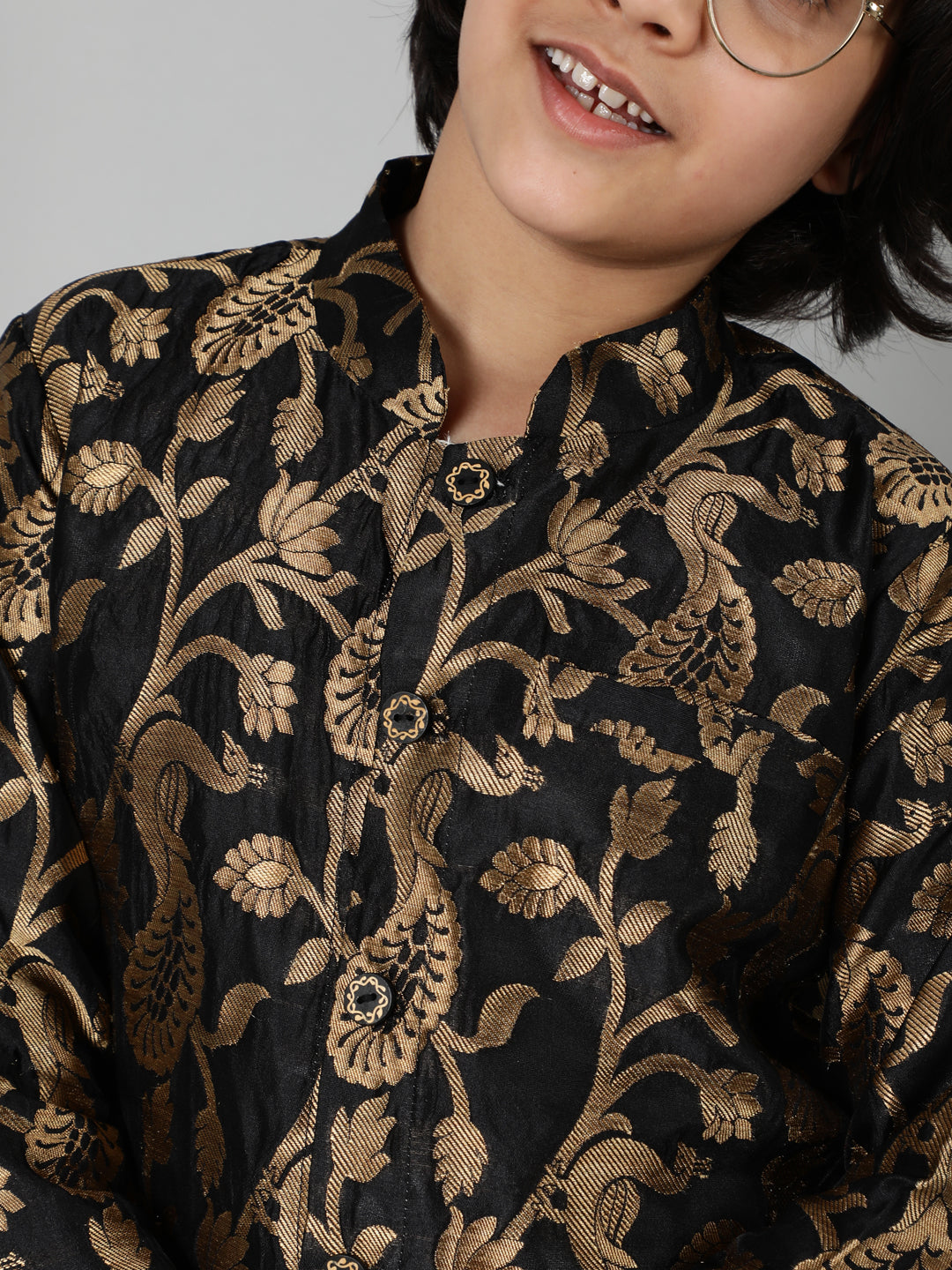 Black Jacquard Sherwani Set - Elganza
