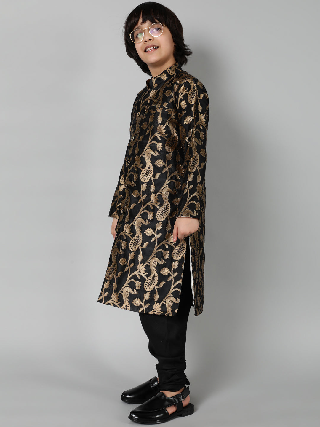 Black Jacquard Sherwani Set - Elganza