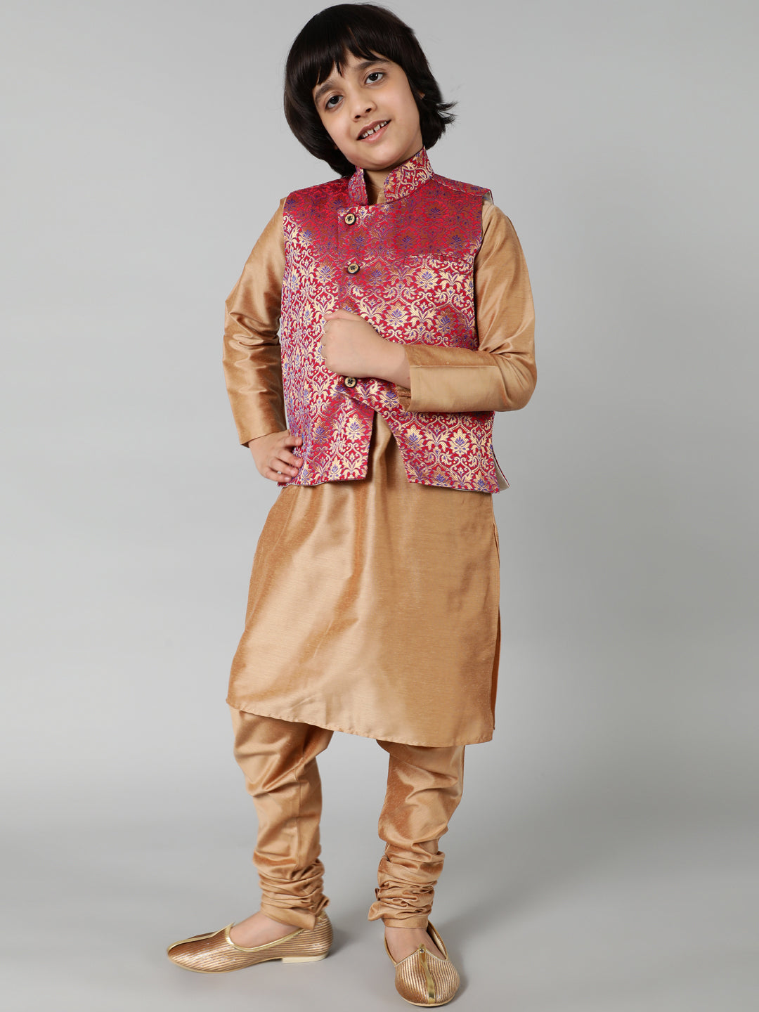 Gold Kurta Churidar With Brocade Jacket - Elganza