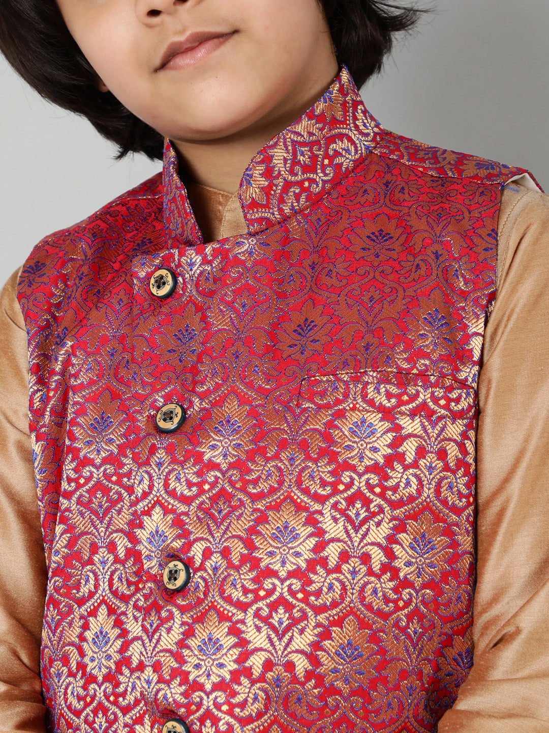 Gold Kurta Churidar With Brocade Jacket - Elganza