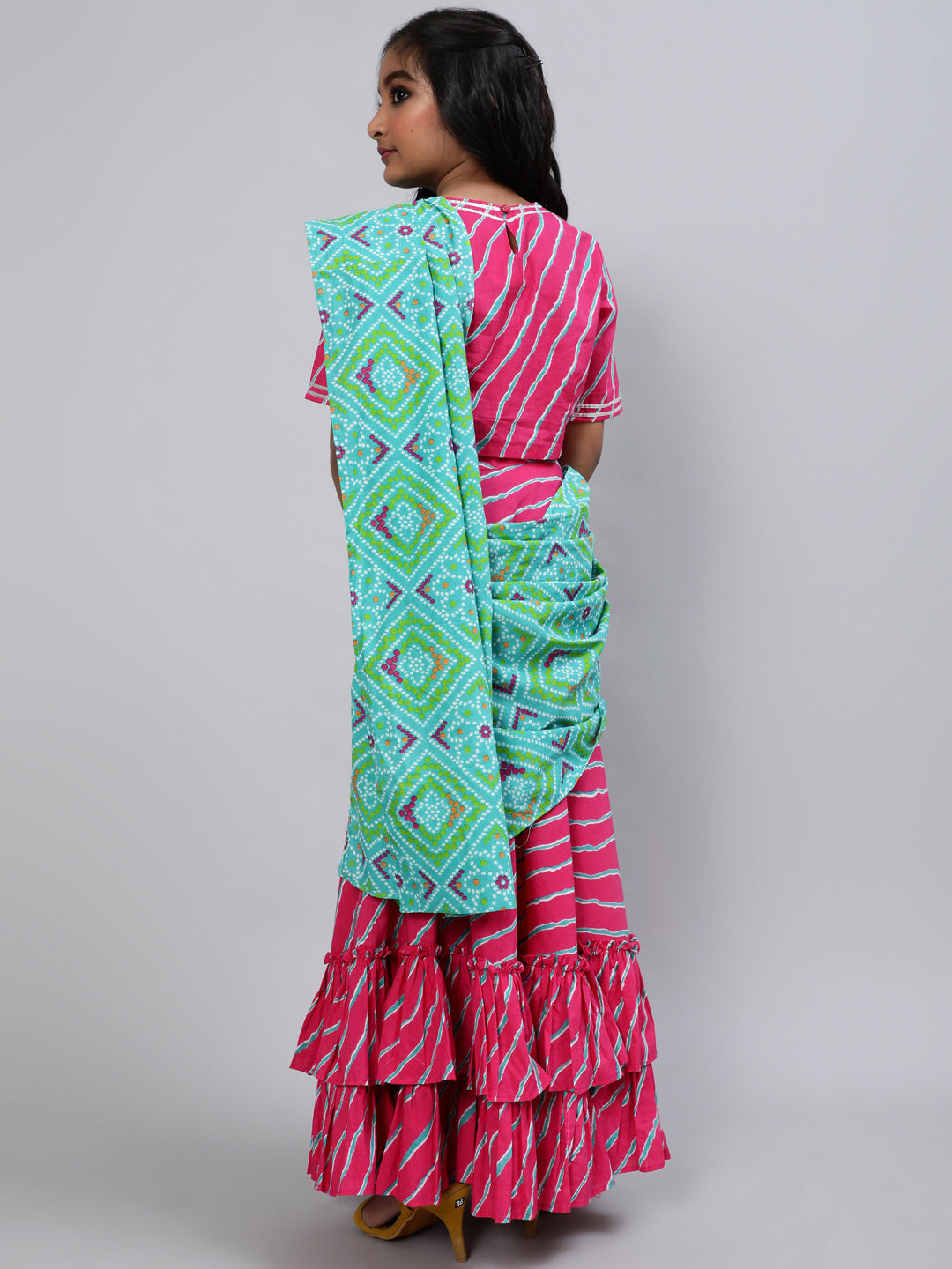 Pink Bandhani Print Saree - Elganza