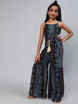 Navy Blue Bandhani Print Jumpsuit - Elganza