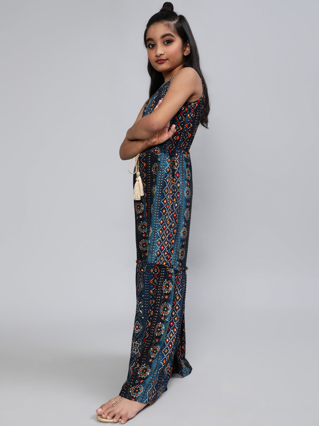 Navy Blue Bandhani Print Jumpsuit - Elganza