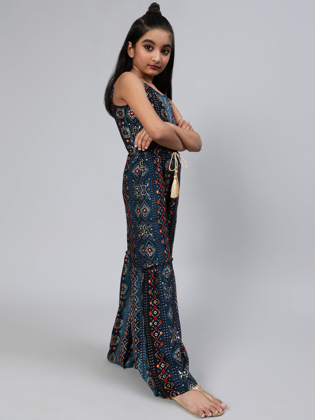 Navy Blue Bandhani Print Jumpsuit - Elganza