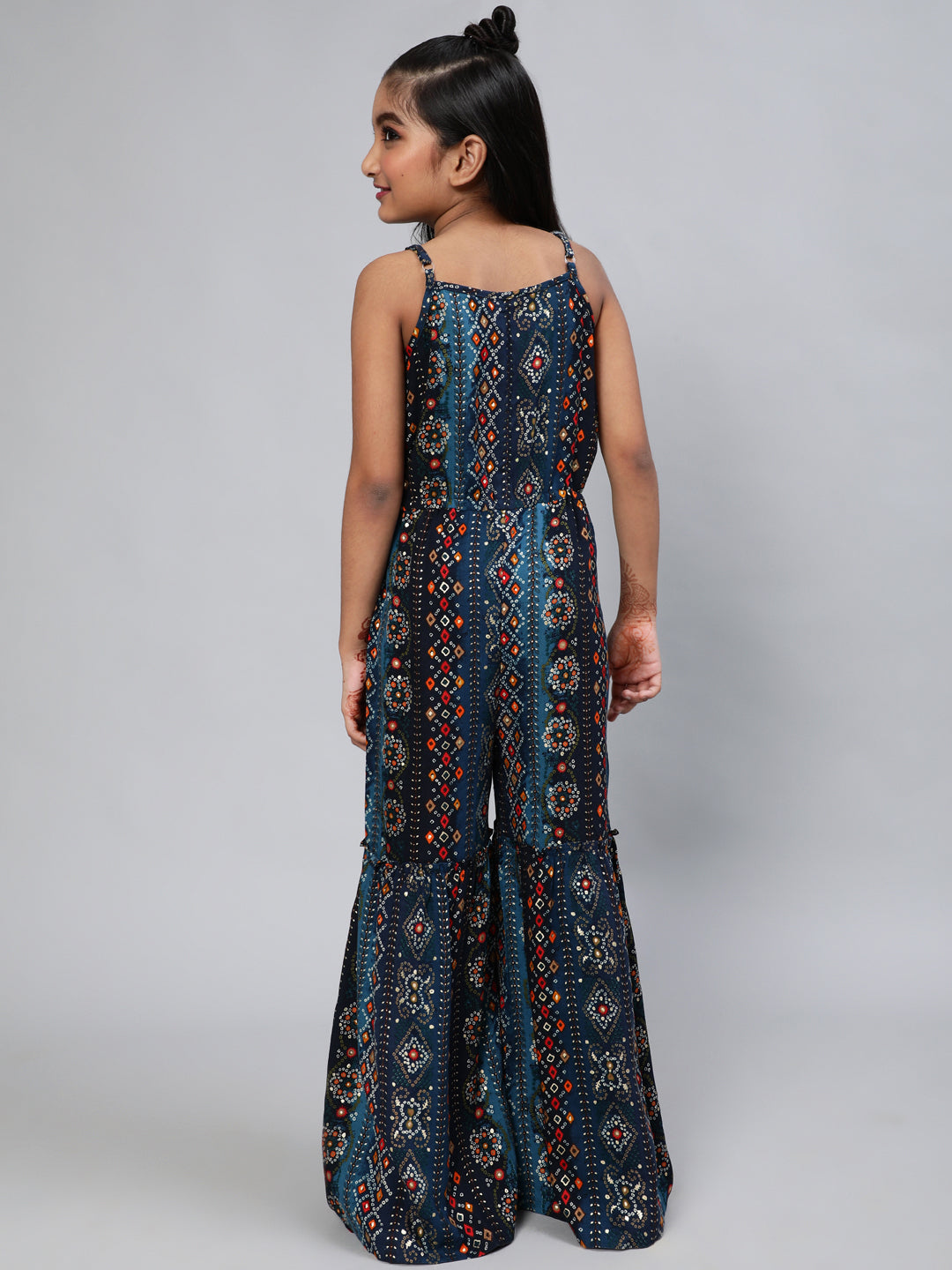 Navy Blue Bandhani Print Jumpsuit - Elganza