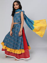 Blue Patola Print Lehenga Choli With Dupatta - Elganza