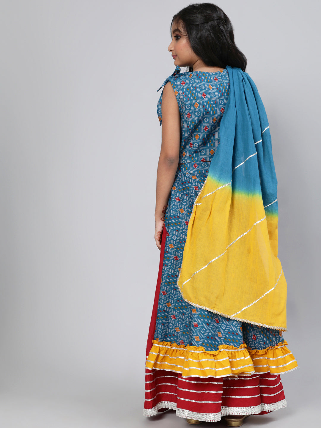 Blue Patola Print Lehenga Choli With Dupatta - Elganza