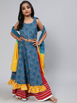 Blue Patola Print Lehenga Choli With Dupatta - Elganza
