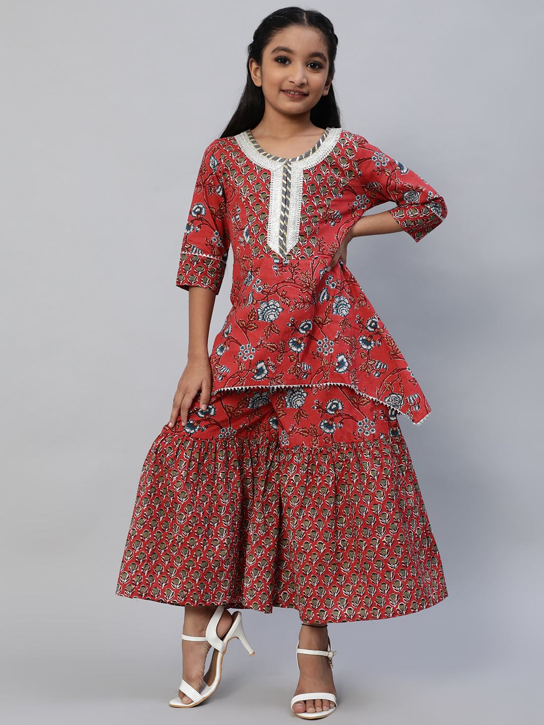 Red Floral Print Jumpsuit - Elganza