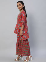 Red Floral Print Jumpsuit - Elganza