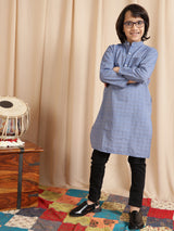 Blue Checked Kurta - Elganza