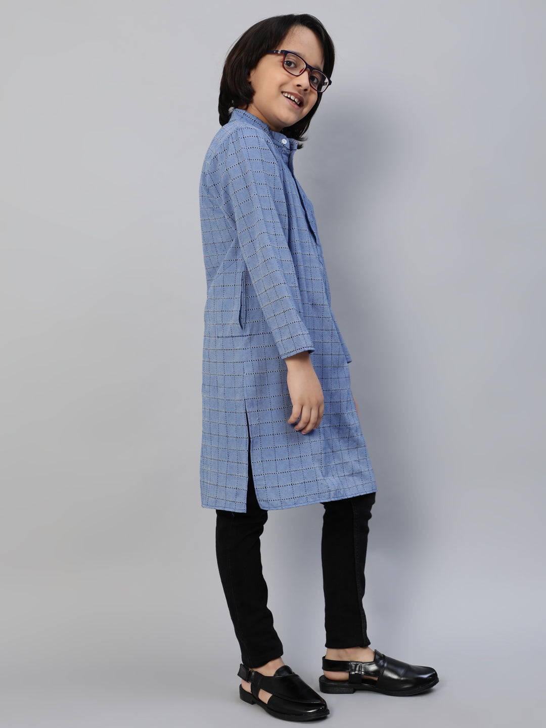 Blue Checked Kurta - Elganza