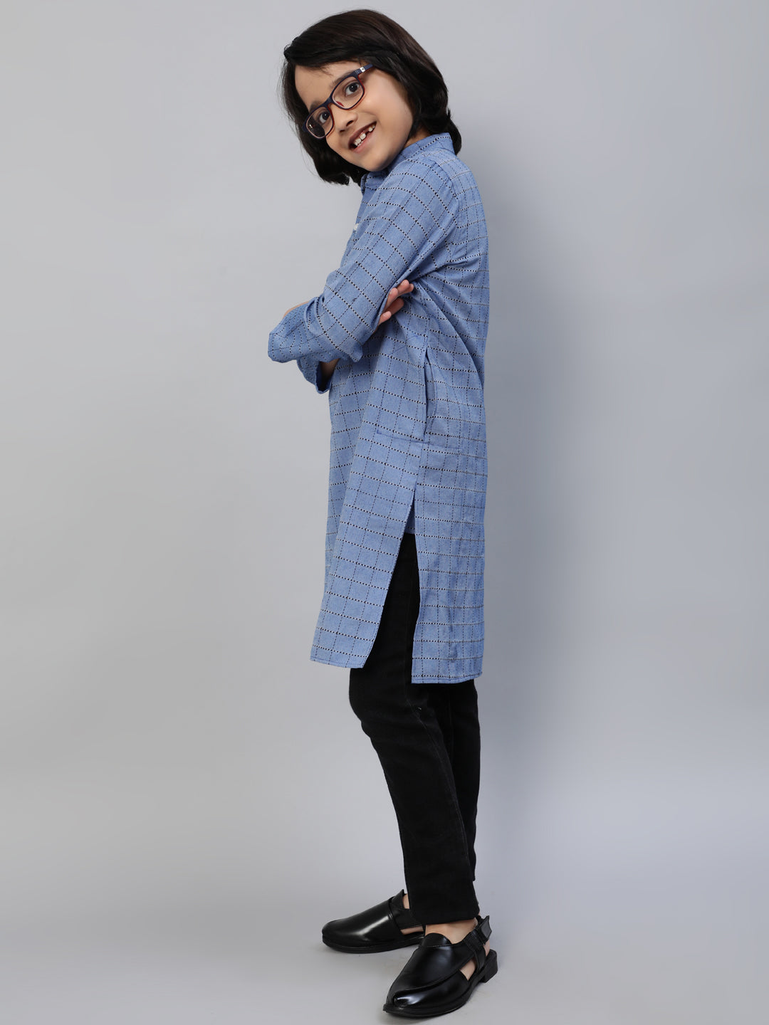 Blue Checked Kurta - Elganza