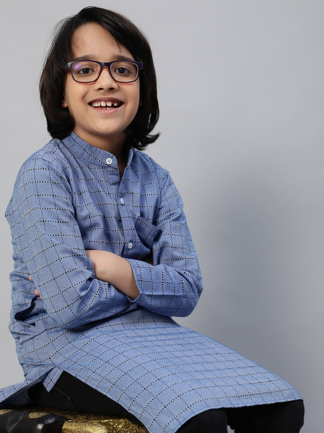 Blue Checked Kurta - Elganza