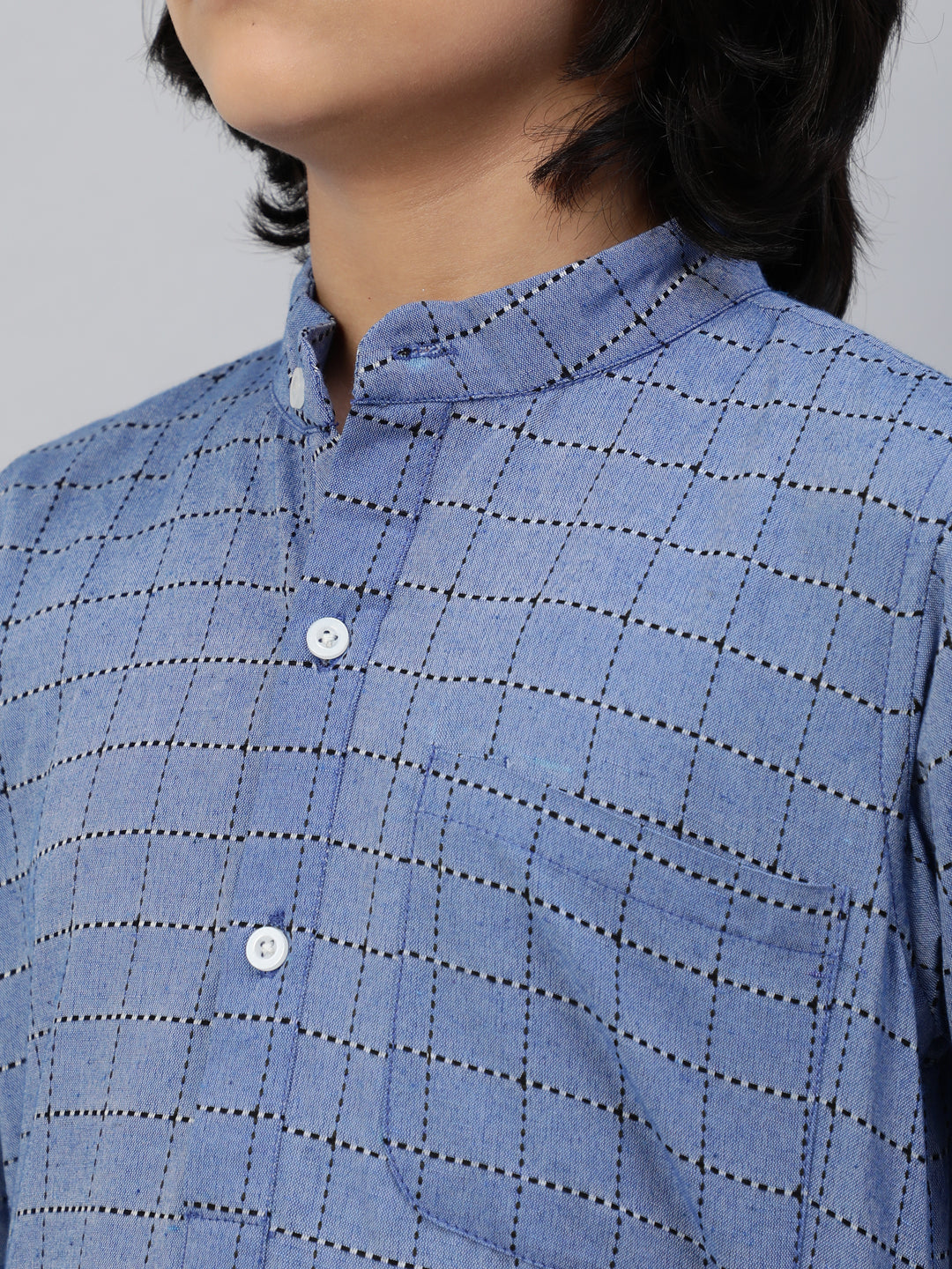 Blue Checked Kurta - Elganza