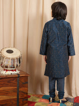 Blue Printed Sherwani With Churidar - Elganza