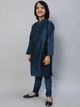 Blue Printed Sherwani With Churidar - Elganza