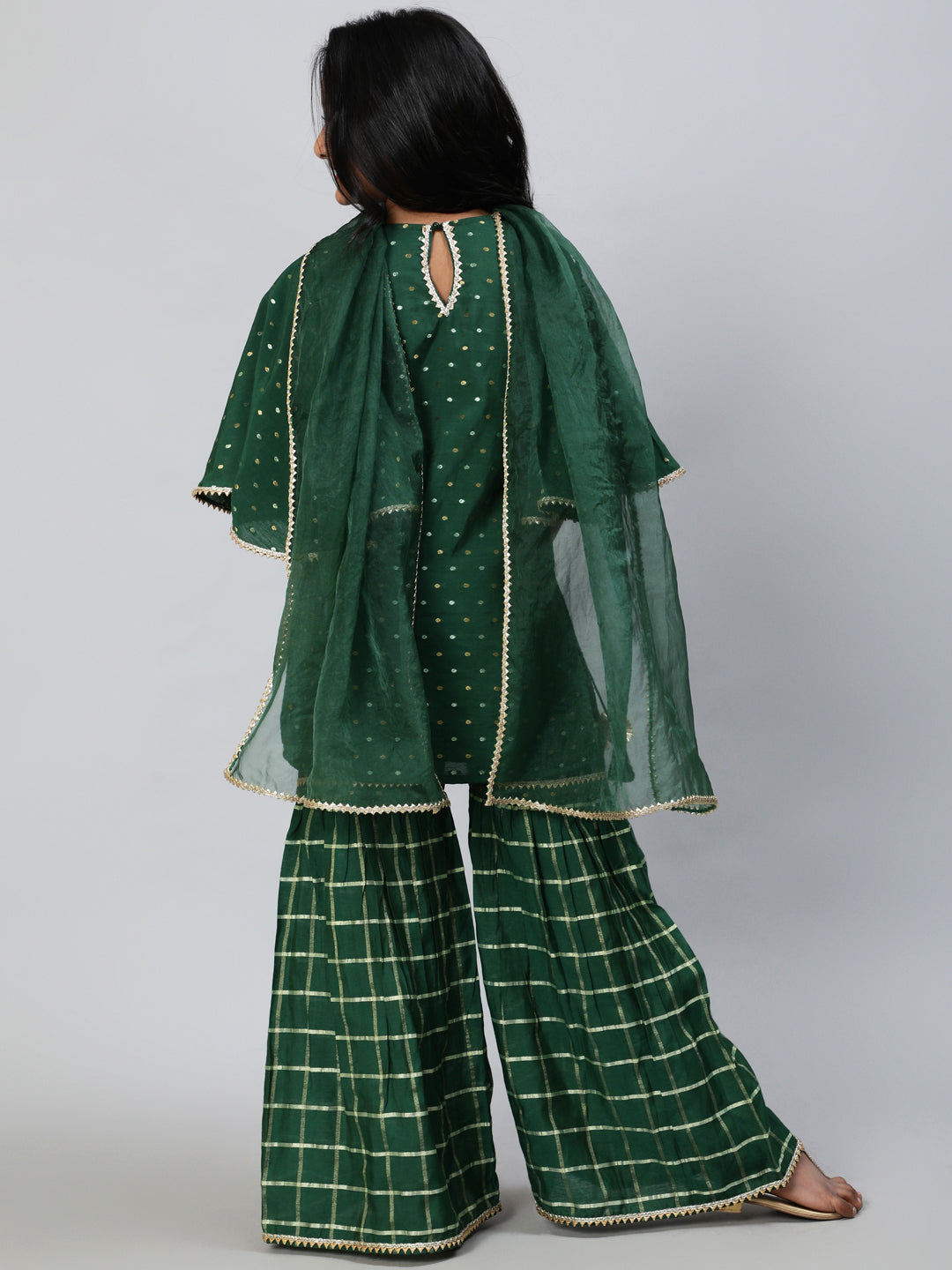 Green Embellished Kurta Sharara With Dupatta - Elganza