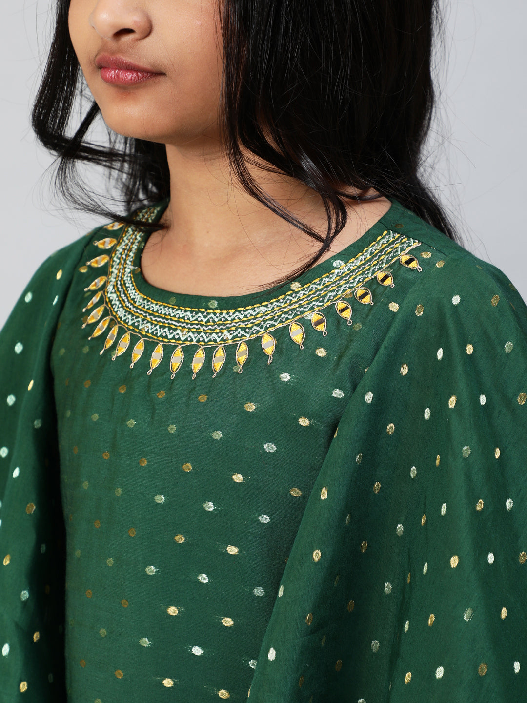Green Embellished Kurta Sharara With Dupatta - Elganza