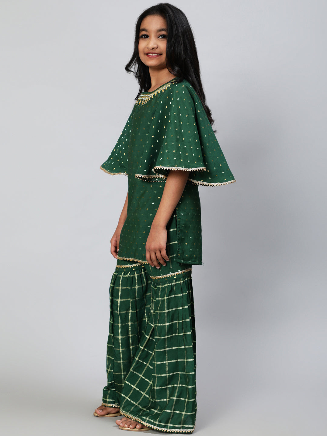 Green Embellished Kurta Sharara With Dupatta - Elganza