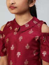 Burgundy Foil Printed Cold Shoulder Top - Elganza