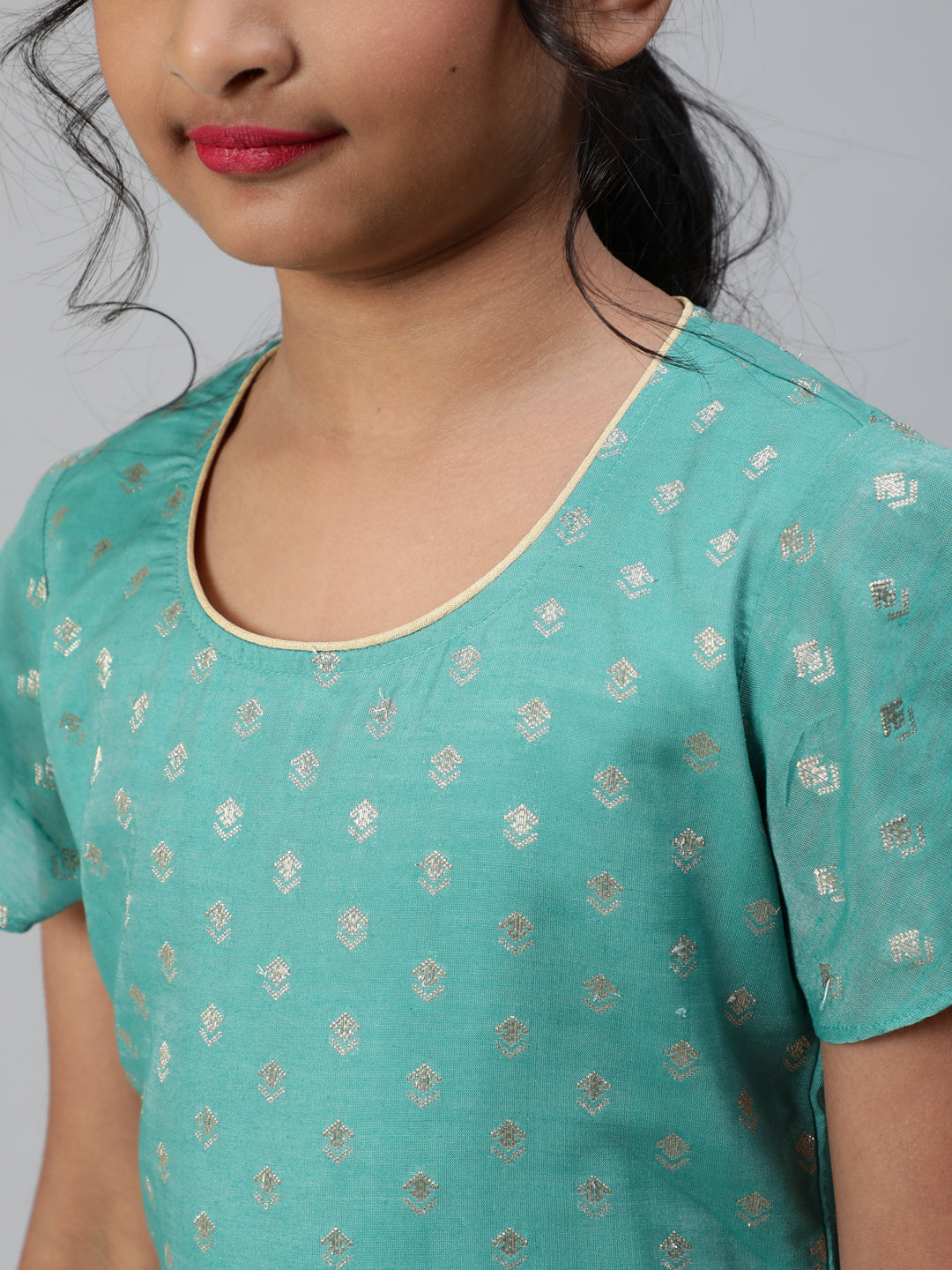 Green Woven Kurta With Sharara - Elganza