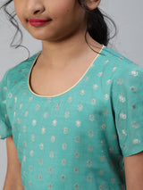 Green Woven Kurta With Sharara - Elganza