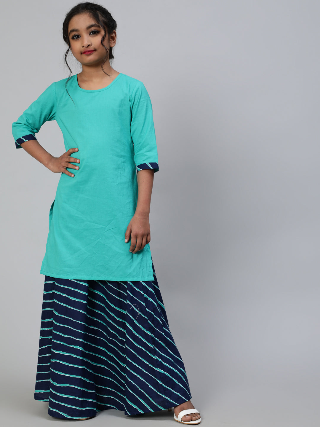 Blue Leheriya Print Kurta Skirt With Jacket - Elganza