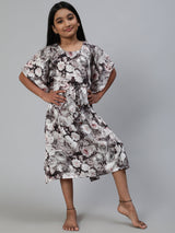 White Floral Print Kaftan Dress - Elganza