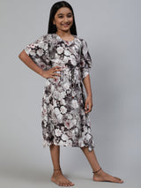 White Floral Print Kaftan Dress - Elganza