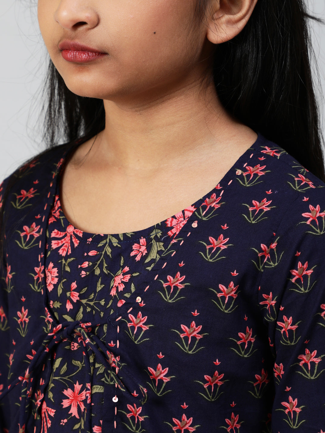 Blue Floral Print Double Layered Kurta With Palazzo - Elganza