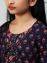Blue Floral Print Double Layered Kurta With Palazzo - Elganza