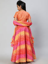 Orange Leheriya Print Lehenga Choli With Dupatta - Elganza