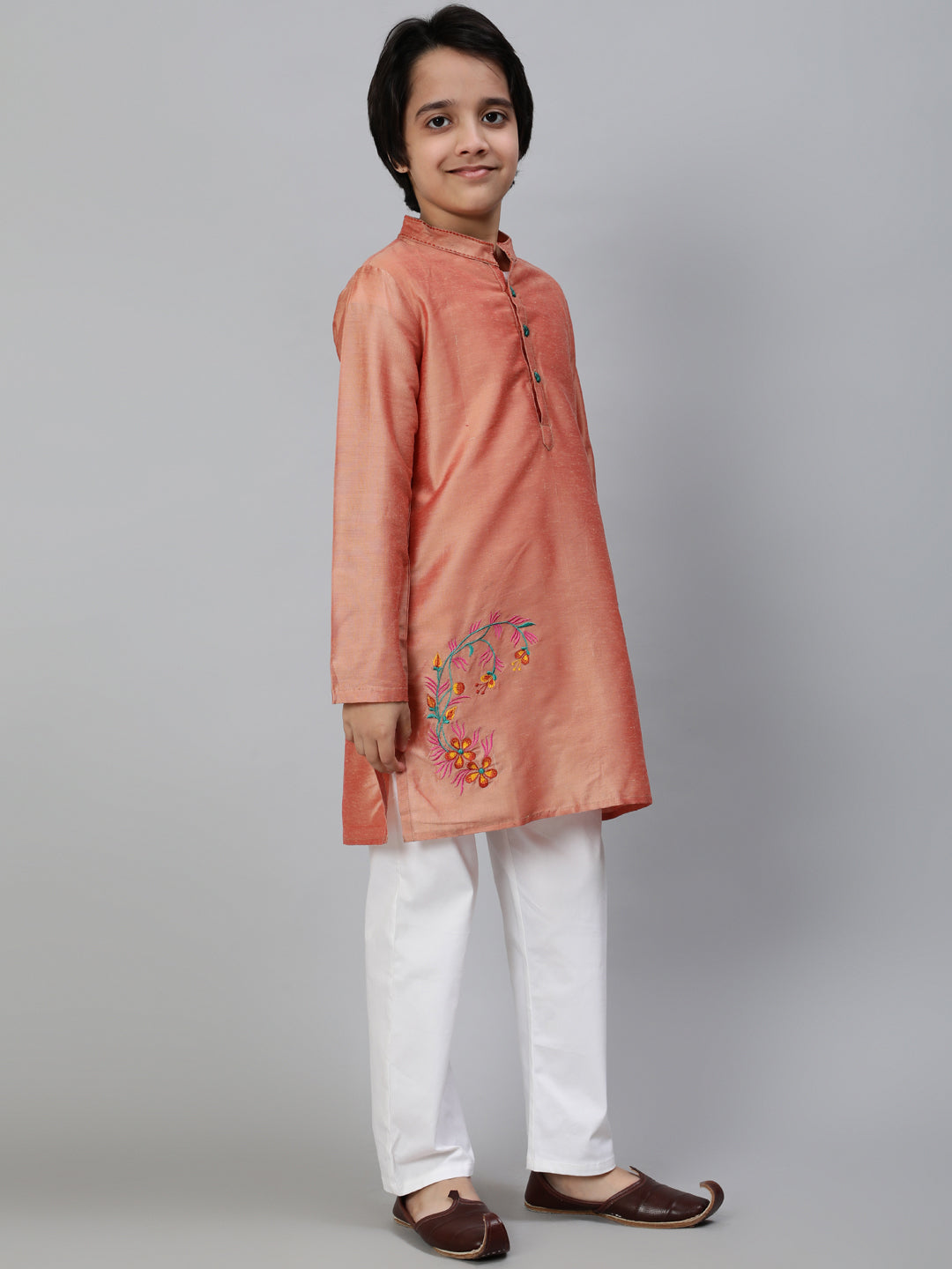 Rose Gold Embroidered Kurta - Elganza