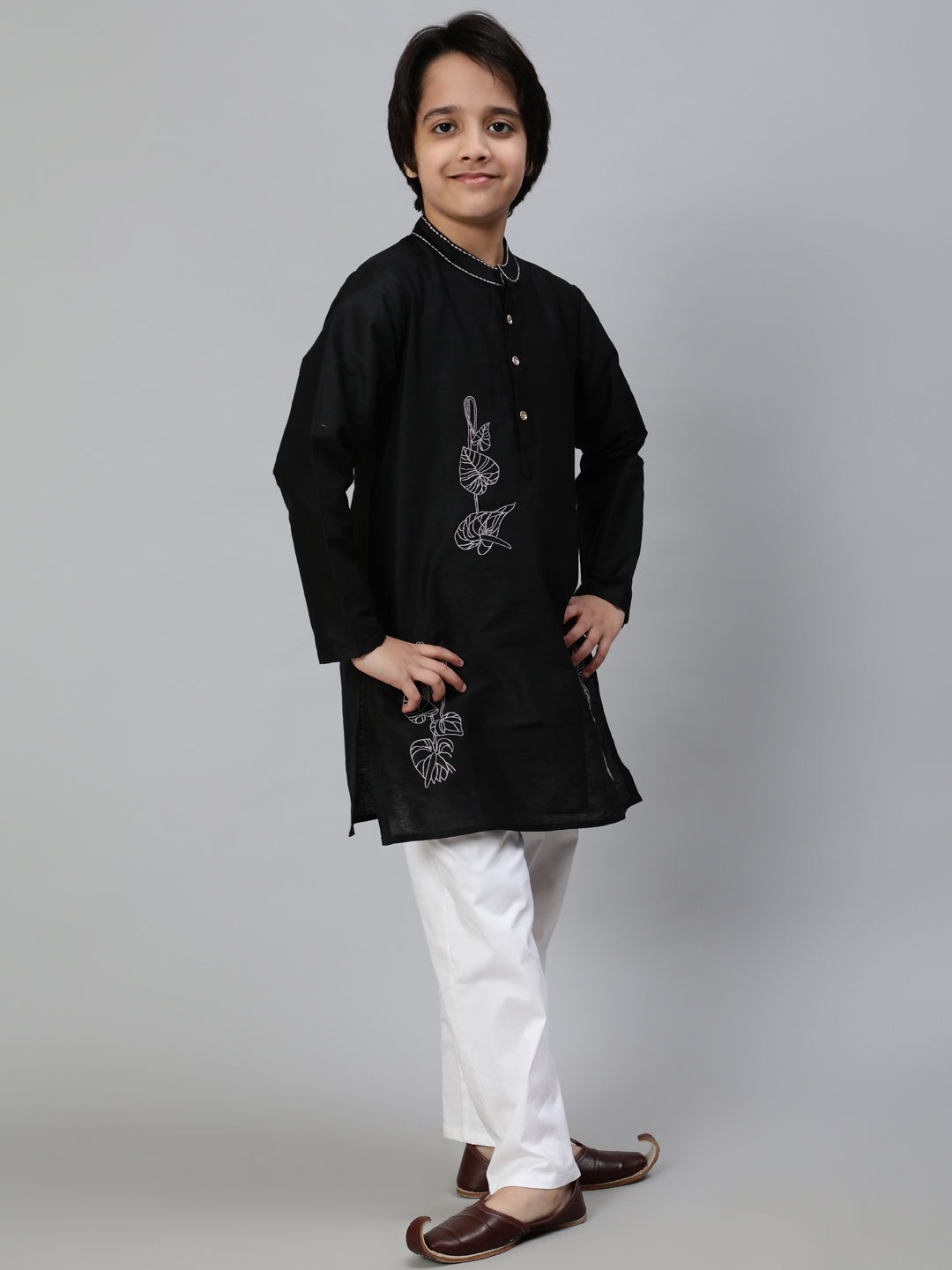 Black Embroidered Kurta - Elganza