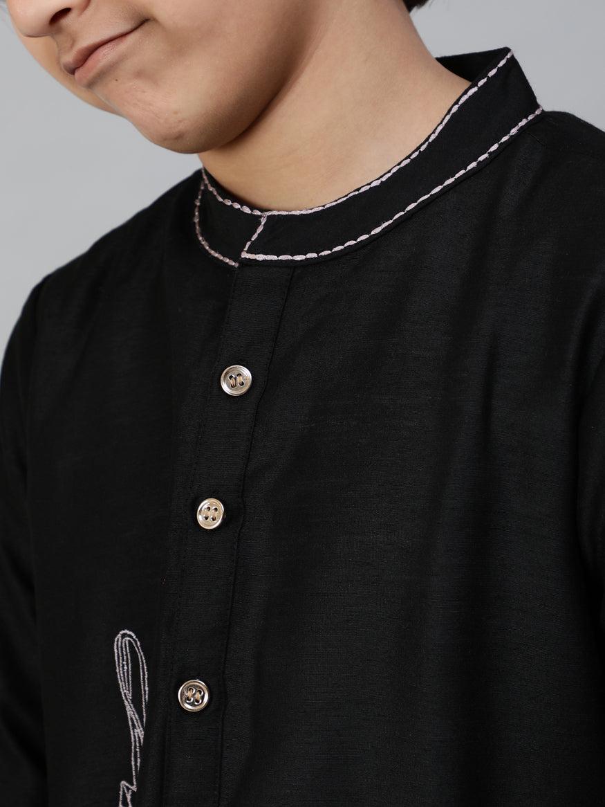 Black Embroidered Kurta - Elganza