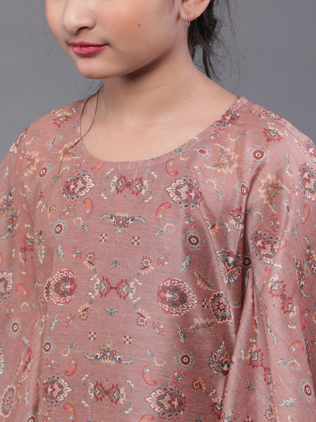Brown Floral Print Kaftan Dress - Elganza