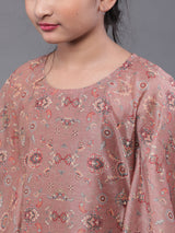Brown Floral Print Kaftan Dress - Elganza