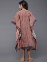 Brown Floral Print Kaftan Dress - Elganza