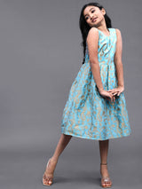 Blue Brocade Short Dress - Elganza