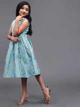Blue Brocade Short Dress - Elganza