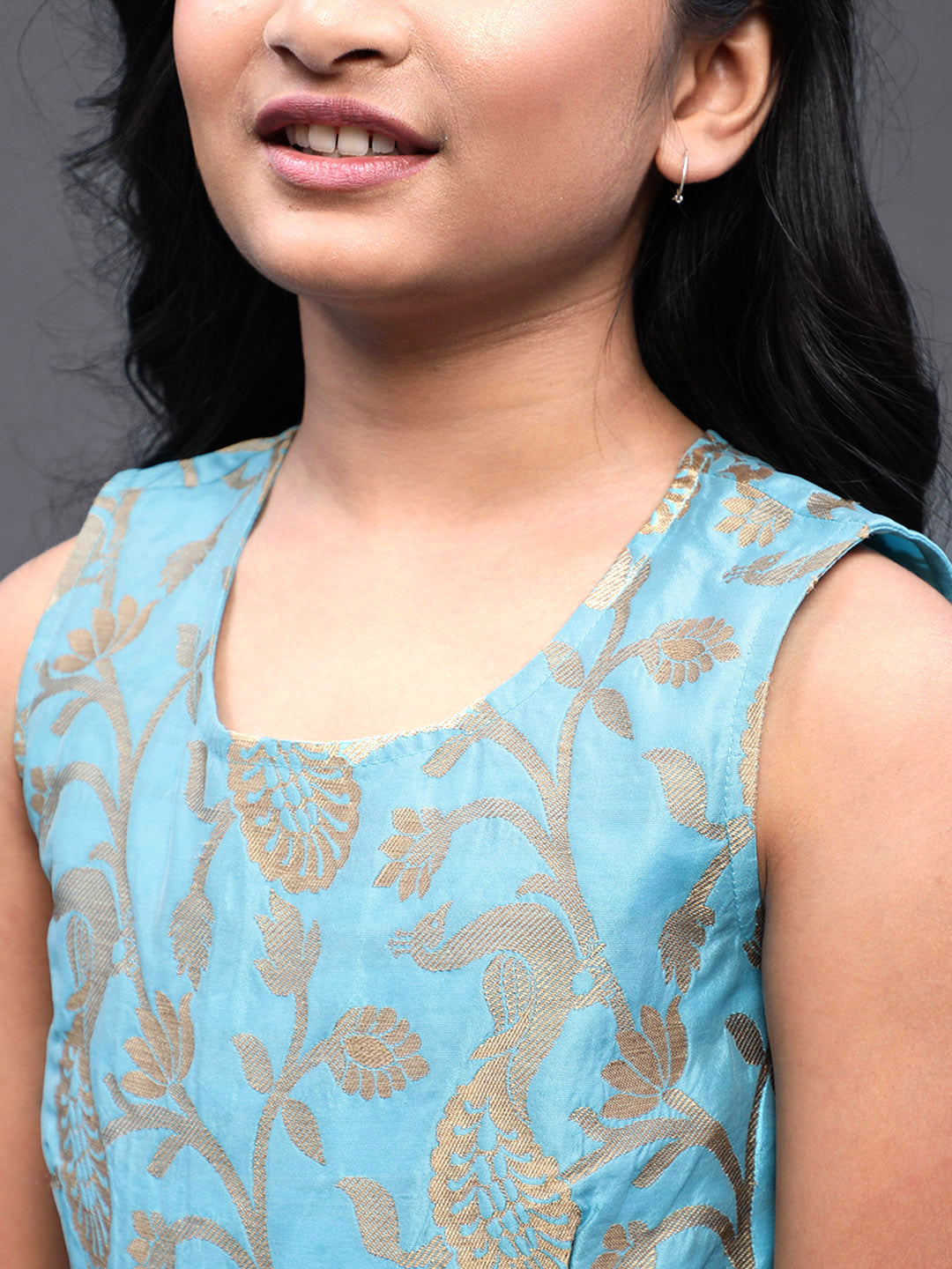 Blue Brocade Short Dress - Elganza
