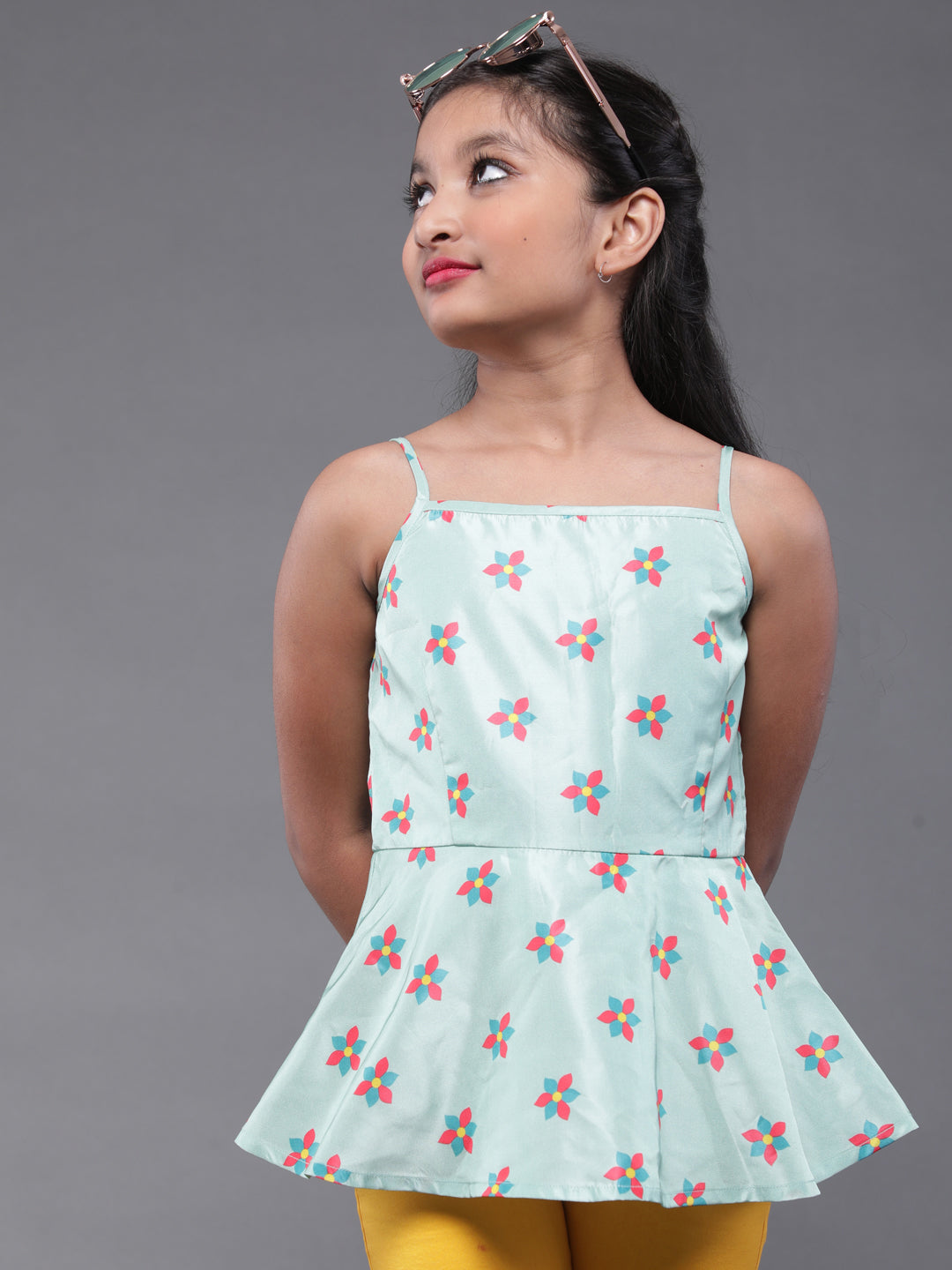 Sea Green Floral Print Top - Elganza