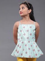 Sea Green Floral Print Top - Elganza