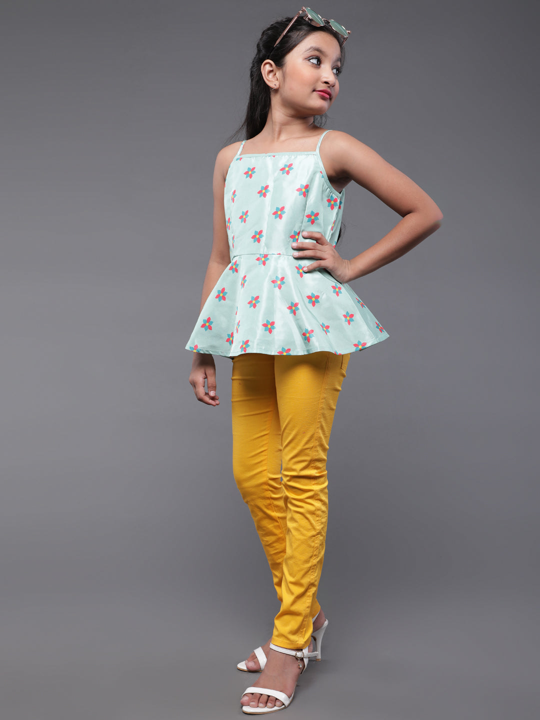 Sea Green Floral Print Top - Elganza