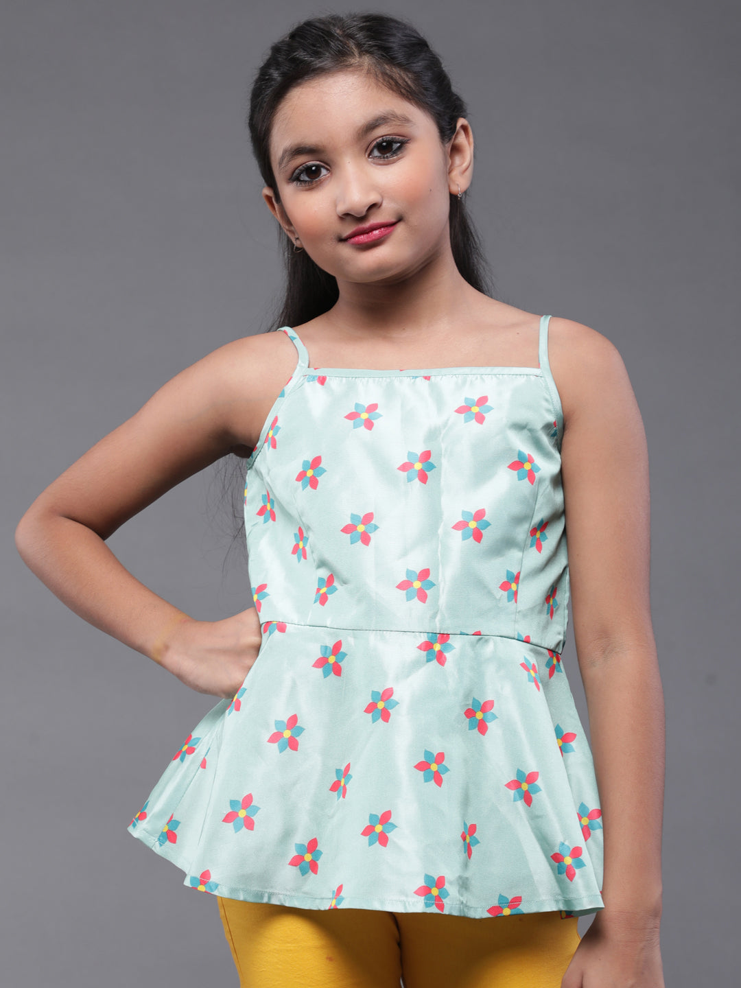 Sea Green Floral Print Top - Elganza