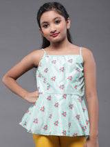 Sea Green Floral Print Top - Elganza