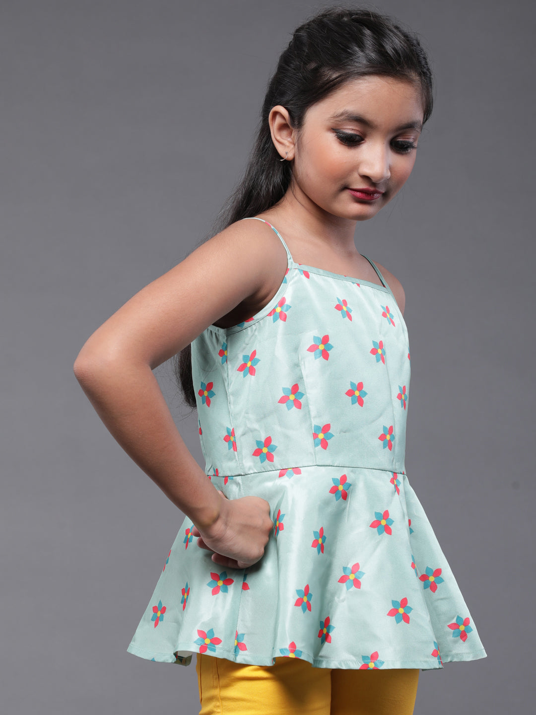 Sea Green Floral Print Top - Elganza